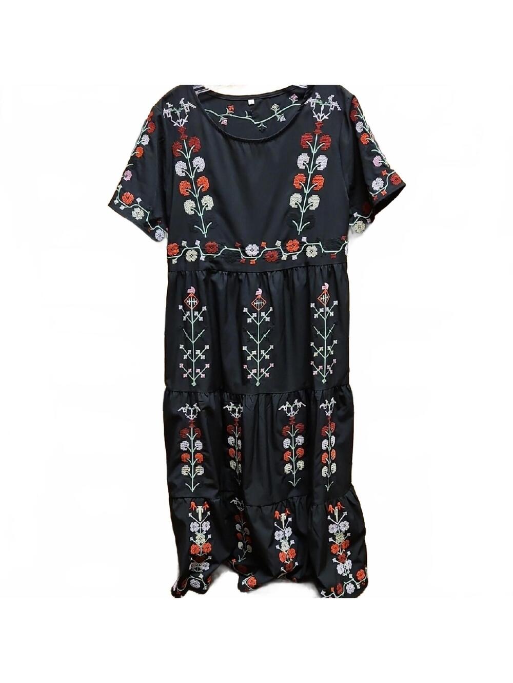 Floral Embroidered Black Dress | S
